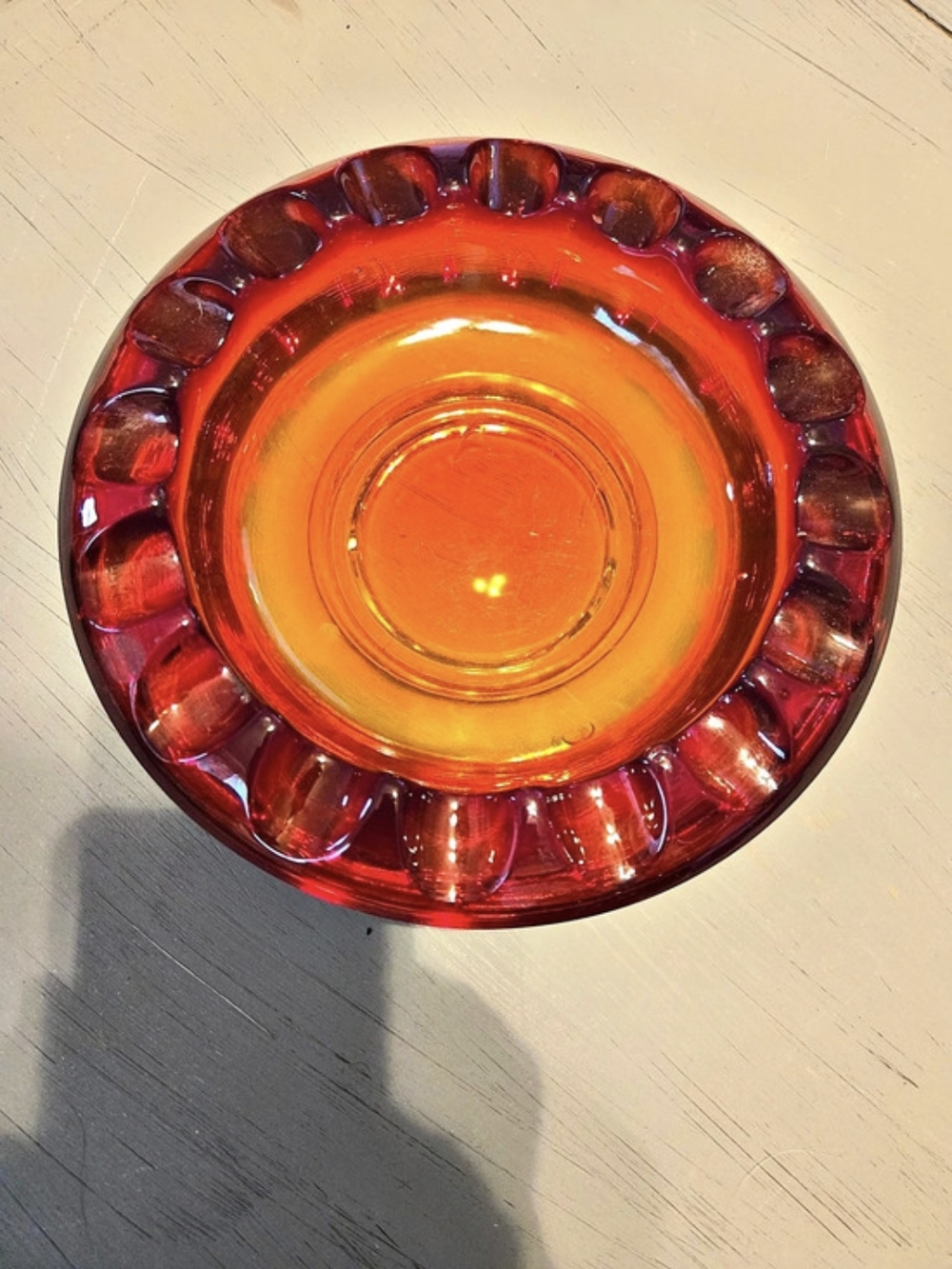 Viking Glass Viking Epic Line Thumbprint Round Ashtray Red & Orange